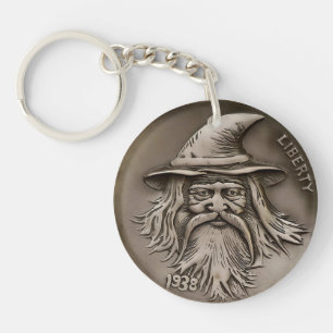 Vintage 1938 Hobo Nickel Zauberer Fantasy Schlüsselanhänger