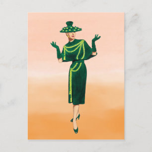 Vintage 1940er Jahre Seildruck-Kleid Modekunst in Postkarte