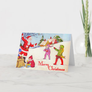 Vintage 1940er Kinder spielen mit Santa Feiertagskarte