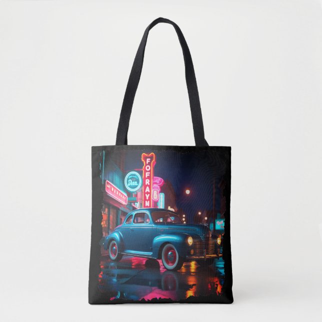 Vintage 1940s Classic Car Under Neon Lights (Vorderseite)