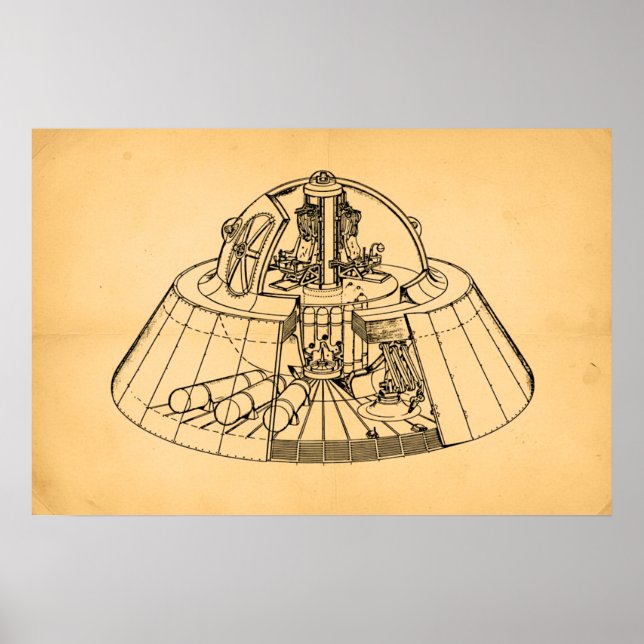 Vintage 1940s Secret Aerospace Craft Cutaway Poster (Vorne)