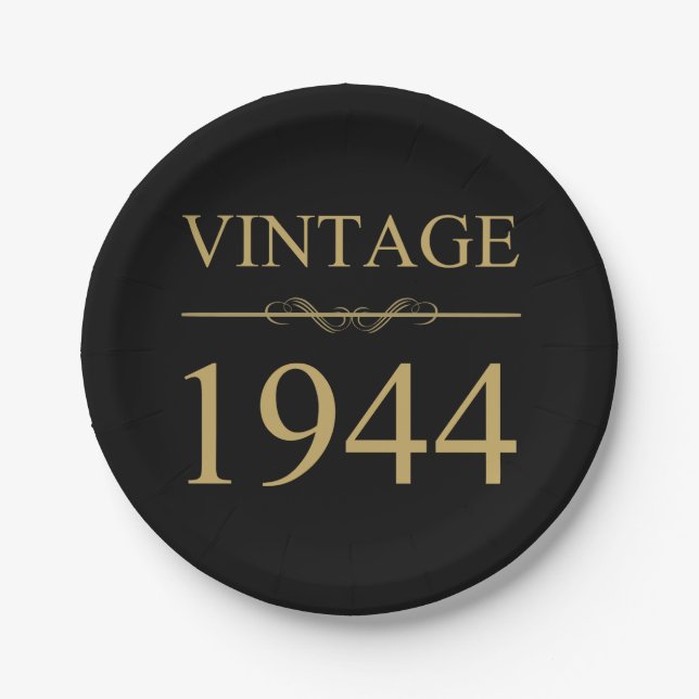 Vintage 1944 80. Geburtstag Pappteller (Vorderseite)