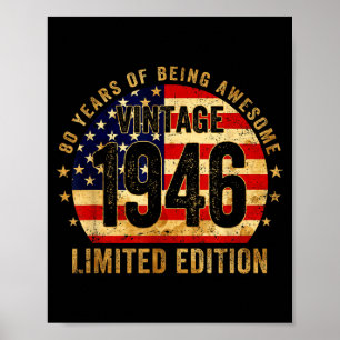 Vintage 1946 80. Geburtstag 80 Jahre alt Amerikani Poster