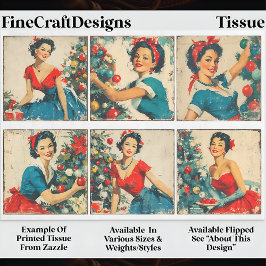 Vintage 1950 Weihnachten Pin-up Frauen EA7L Decoup Seidenpapier