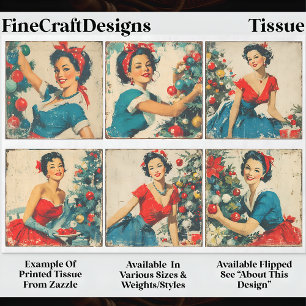 Vintage 1950 Weihnachten Pin-up Frauen EA7R Decoup Seidenpapier
