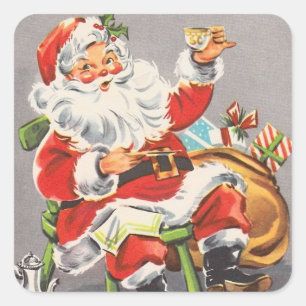 Vintage 1950 Weihnachtsmann Quadratischer Aufkleber