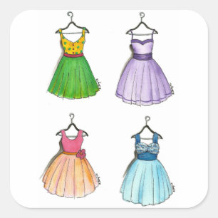 Vintage 1950er Jahre Abendkleid Retro-Kleider Mode Quadratischer Aufkleber
