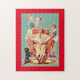 Vintage 1950er Jahre Kernfamilie 50er Jahre Hausfr Puzzle