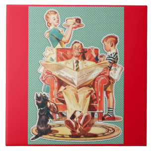 Vintage 1950er Jahre Kernfamilie 50er Retro-Hausfr Fliese