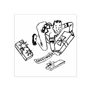 Vintage 1950er Jahre Mann mit Weihnachtsgeschenken Gummistempel