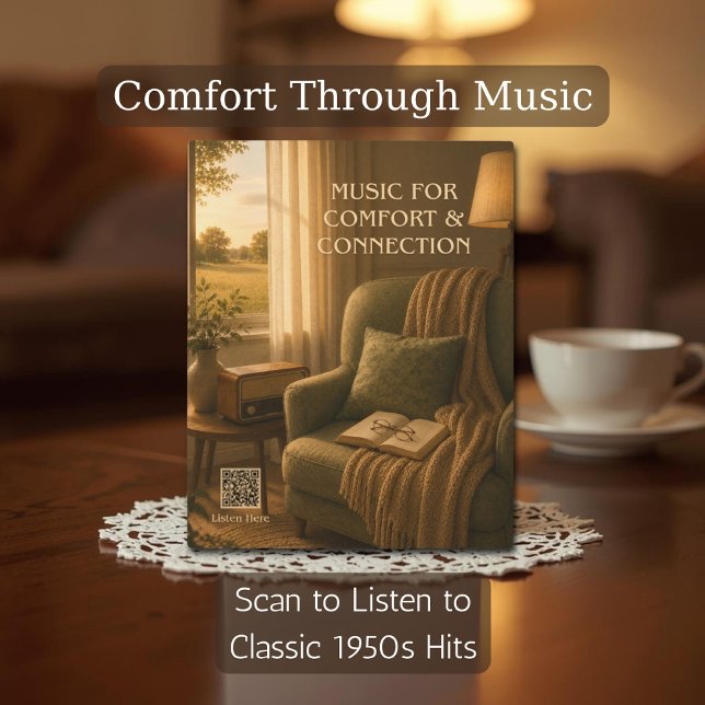 Vintage 1950er Musiktherapie-QR-Code Fotoplatte (Vintage-inspired music therapy wall art with QR code linking to relaxing 1950s Spotify hits.)