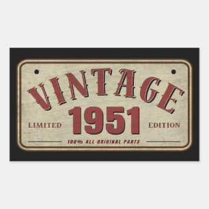 Vintage 1951 Limitierte Auflage Alle Originalteile Rechteckiger Aufkleber