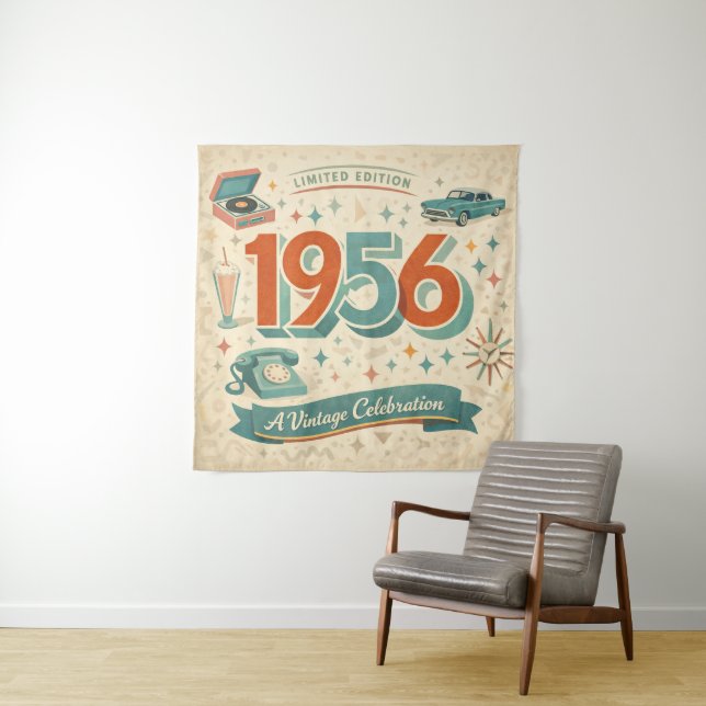 Vintage 1956 Birthday Tapestry | 50s Retro Style Wandteppich (Beispiel)