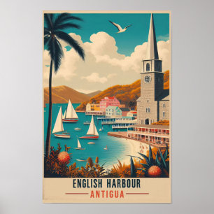 Vintage 1960er Jahre Antigua English Harbor Reise Poster