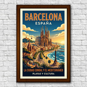 Vintage 1960er Jahre Barcelona, Spanien Reiseplaka Poster