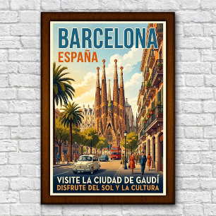 Vintage 1960er Jahre Barcelona, Spanien Reiseplaka Poster