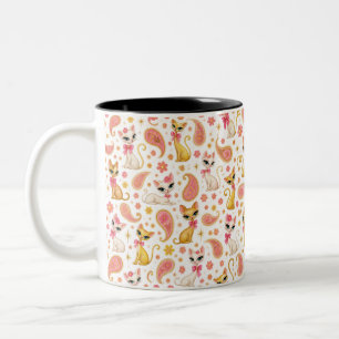 Vintage 1960er Katzen Paisley Zweifarbige Tasse