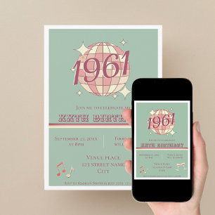 Vintage 1961 65. Geburtstag teal blau Einladung
