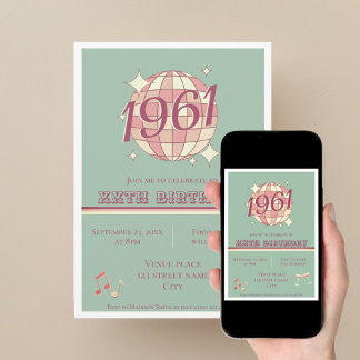 Vintage 1961 65. Geburtstag teal blau Einladung