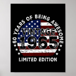 Vintage 1965 Amerikanische Flagge 60. Geburtstag 6 Poster