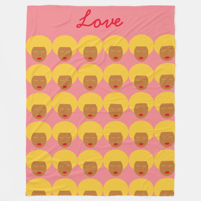 Vintage 1970er blonde Afro Pink Monogramm-Liebe Fleecedecke (Vorderseite)