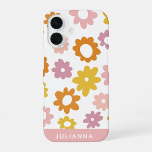 Vintage 1970er Jahre Blumenmuster Rosa Personalisi iPhone 16 Hülle