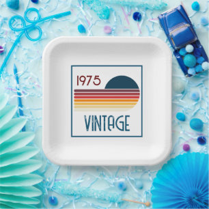 Vintage 1975 Retro-Streifen-Sonnenuntergang 50. Ge Pappteller