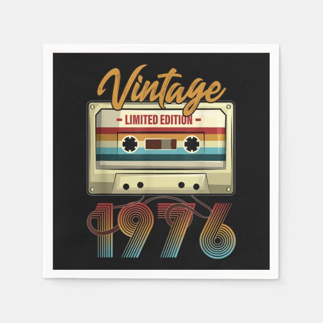 Vintage 1976 45. Geburtstagskassette Geburtstag Serviette (Vorderseite)