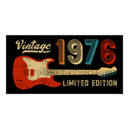 Vintage 1976 50th Birthday Electric Guitar Lover Poster