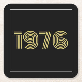 Vintage 1976 Black & Gold Tone 50th Birthday Rechteckiger Pappuntersetzer