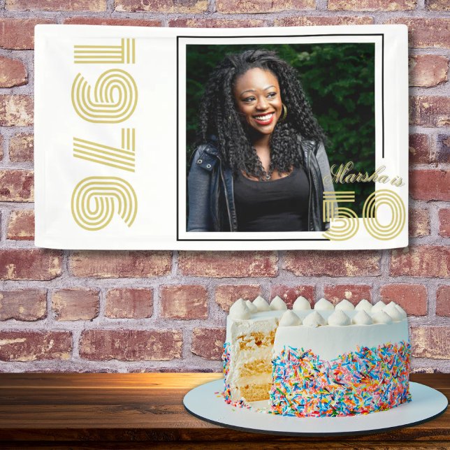 Vintage 1976 Retro 50th Birthday White Photo  Banner (Von Creator hochgeladen)