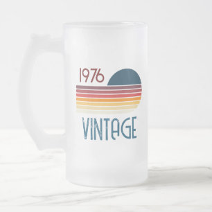 Vintage 1976 Retro-Streifen-Sonne 50. Geburtstag Mattglas Bierglas