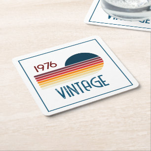 Vintage 1976 Retro-Streifen-Sonnenuntergang 50. Ge Rechteckiger Pappuntersetzer
