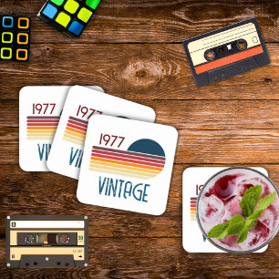 Vintage 1977 Retro-Streifen-Sonne 50. Geburtstag Rechteckiger Pappuntersetzer