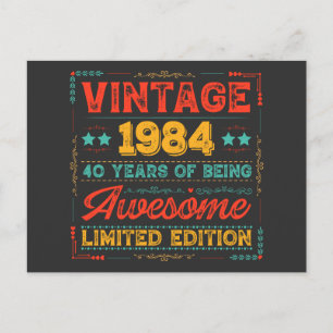  Vintage 1984 Hergestellt in 1984 40. Geburtstag 4 Feiertagspostkarte