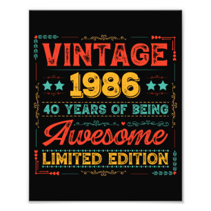 Vintage 1986 Hergestellt 1986 40. Geburtstag 40 Ja Fotodruck