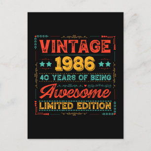 Vintage 1986 Hergestellt 1986 40. Geburtstag 40 Ja Postkarte