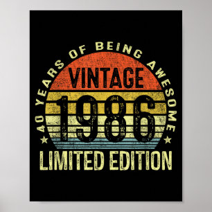 Vintage 1986 Limited Edition 40 Jahre alt 40. Gebu Poster