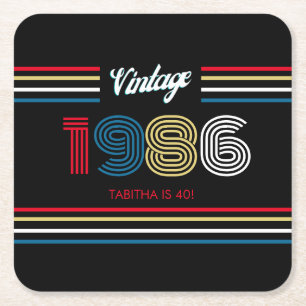 Vintage 1986 Retro-Streifen 40. Geburtstagsfeier Rechteckiger Pappuntersetzer