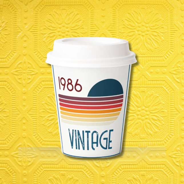 Vintage 1986 Retro Stripe Sun 40th Birthday Pappbecher (Von Creator hochgeladen)