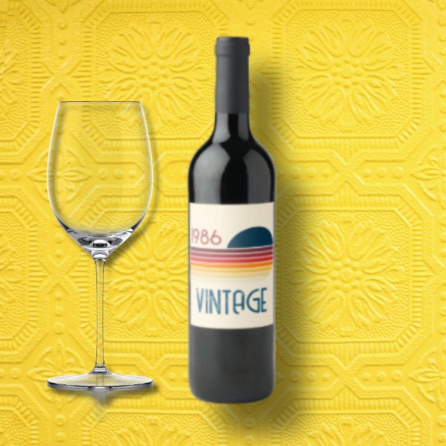 Vintage 1986 Retro Stripe Sun Weinetikett (Von Creator hochgeladen)