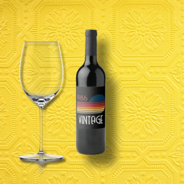 Vintage 1986 Retro Stripe Sun Weinetikett (Von Creator hochgeladen)