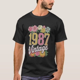 Vintage 1987 Retro Geboren Blumen Geburtstag Tocht T-Shirt