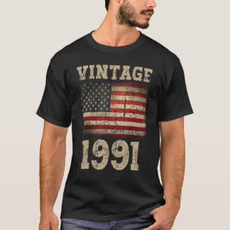 Vintage 1991 amerikanische Flagge Geburtstagskolad T-Shirt