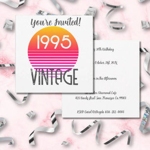 Vintage 1995 Neon Retro-Streifen-Sonne 30. Geburts Einladung