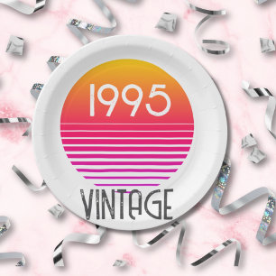 Vintage 1995 Neon Retro-Streifen Sonnen 30. Geburt Pappteller