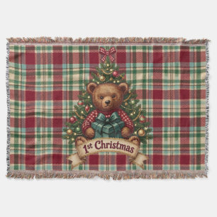 Vintage 1. Weihnachts-Teddybär Kariert Decke