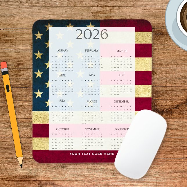 Vintage 2026 USA-Flagge Mini-Kalender Mousepad (Vintage 2026 USA Flag Mini Calendar Mouse Pad)