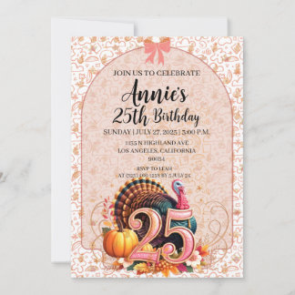  Vintage 25th Thanksgiving Holiday Birthday Einladung
