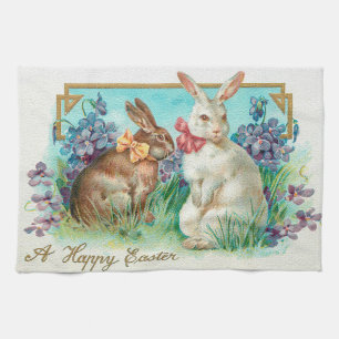 Vintage 2 Hasen Ostereier Feiertag Geschirrtuch